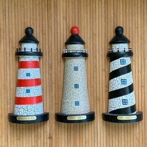 🎉HP🎉 3 Wooden Lighthouses Nautical Coastal Beach Wall Art Tabletop Room Decor